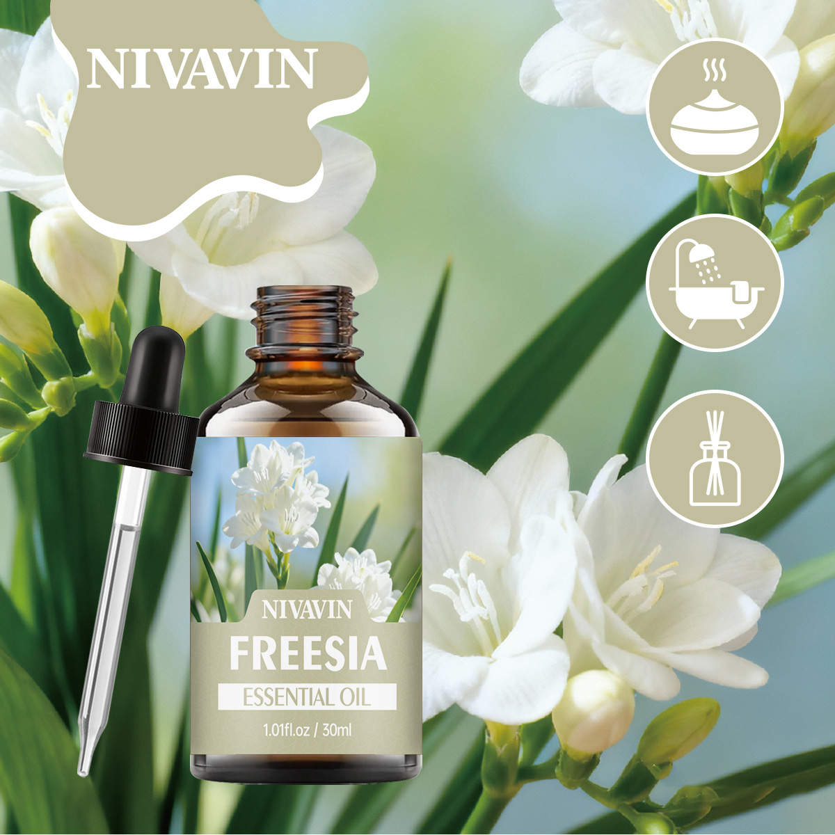 Home Fragrance Co - NIVAVIN 30ml/60ml/100ml Freesia etherische olie, pure