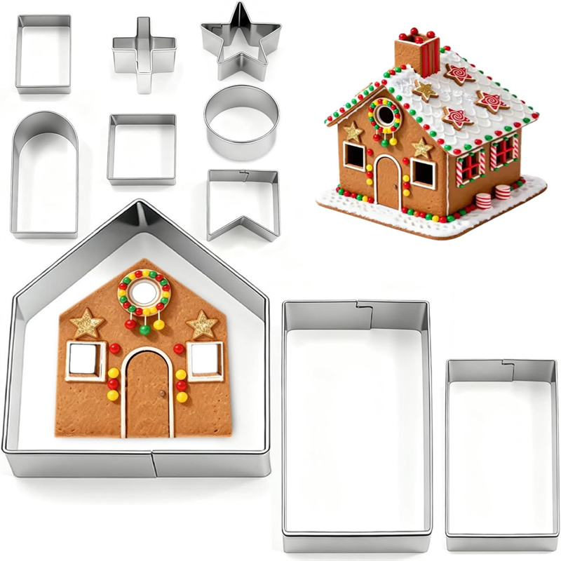 Home Fragrance Gingerbread - 3D Kerst Peperkoekhuis Koekjesvormpjes Set RVS