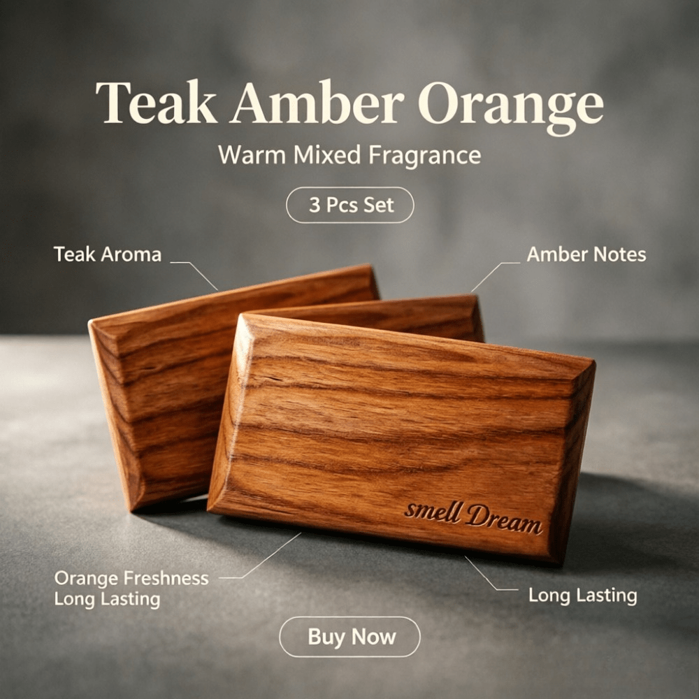 Home Fragrance Flowers - Auto-luchtverfrisser Teak Amber Oranje Houtgeur Blok